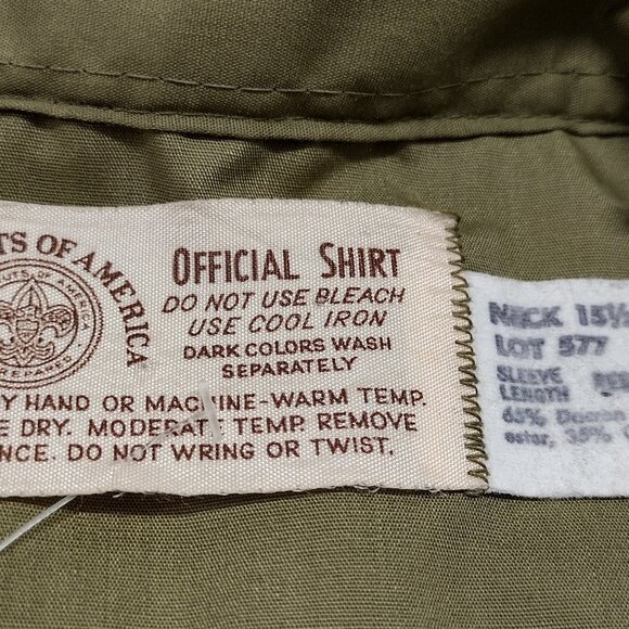 Vintage BOY SCOUTS AMERICA Shirt Long Sleeve Avocado Green Neck 15 1/2 Large - Picture 2 of 16